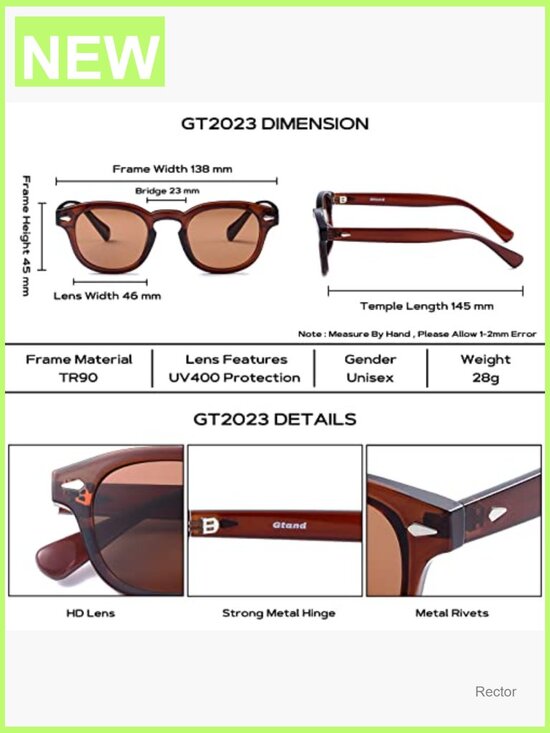 Vintage Retro Round Tinted Sunglasses TR90 Frame UV400 main image 6